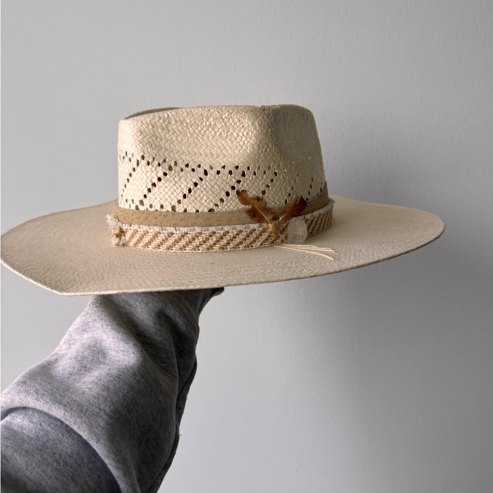 Wide Brim Straw Fedora Hat in Natural